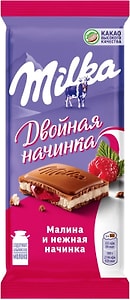Изображение товара Шоколад Milka молочный с двухслойной малиновой и нежной начинкой 80г