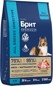 Изображение товара Сухой корм для собак Brit All Breeds Sensitive Индейка 8кг