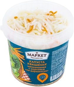 Изображение товара Капуста квашеная Маркет Перекресток шинкованная с морковью по-деревенски 900г