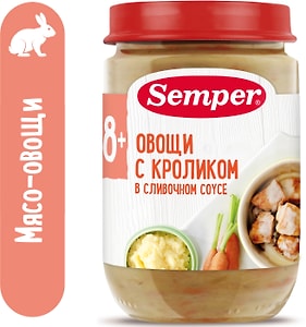 Изображение товара Пюре Semper Овощи с кроликом в сливочном соусе с 8 месяцев 190г
