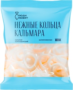 Изображение товара Кальмар Люди Любят кольца командорского замороженные 500г