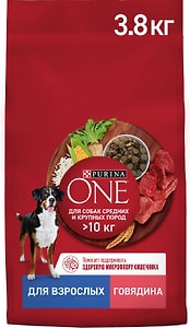 Изображение товара Сухой корм для собак Purina ONE для средних и крупных пород с говядиной и рисом 3.8кг