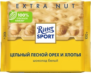 Изображение товара Шоколад Ritter Sport Белый Цельный лесной орех и хлопья 100г