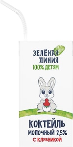 Изображение товара Коктейль молочный Зеленая линия с клубникой с 12 месяцев 205г