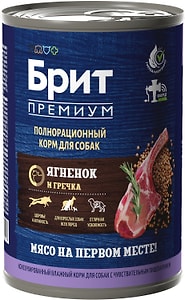 Изображение товара Влажный корм для собак Brit Premium by Nature для чувствительного пищеварения с ягненком и гречкой 410г