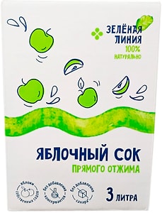 Изображение товара Сок Зеленая Линия Яблочный пастеризованный 3л