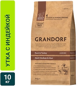 Изображение товара Сухой корм для собак Grandorf Adult Medium & Maxi для средних и крупных пород с уткой и индейкой 10кг