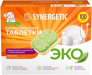Изображение товара Таблетки для посудомоечных машин Synergetic биоразлагаемые бесфосфатные 100шт