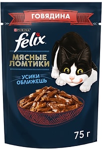 Изображение товара Влажный корм для кошек Felix Мясные ломтики сговядиной в соусе 75г