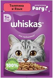 Изображение товара Влажный корм для кошек Whiskas Телятина и язык 75г