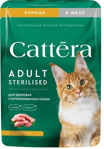 Изображение товара Влажный корм для стерилизованных кошек Cattera полнорационный с курицей в желе 75г