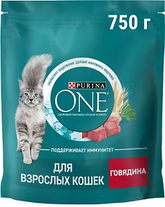Изображение товара Сухой корм для кошек Purina ONE для взрослых с говядиной 750г
