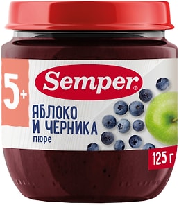 Изображение товара Пюре Semper Яблоко-Черника с 5 месяцев 125г