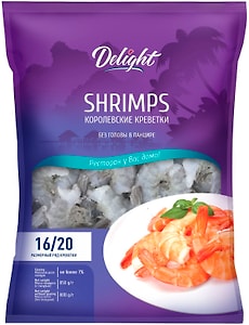 Изображение товара Креветки Delight Королевские 16/20 без головы в панцире сыромороженые 850г