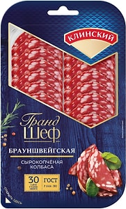 Изображение товара Колбаса Клинский Брауншвейгская сырокопченая нарезка 95г