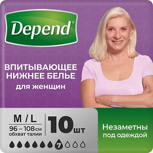 Изображение товара Впитывающее нижнее белье Depend женское M/L 10шт