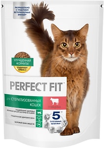 Изображение товара Сухой корм для стерилизованных кошек Perfect Fit полнорационный с говядиной 650г