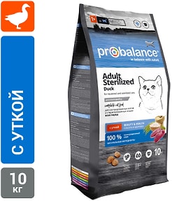 Изображение товара Сухой корм для стерилизованных котов и кошек Probalance Adult Sterilized Duck с уткой 10кг