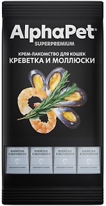 Изображение товара Крем-лакомство для кошек AlphaPet Superpremium с креветкой и моллюсками 48г
