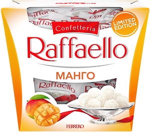 Изображение товара Конфеты Raffaello со вкусом манго с цельным миндальным орехом внутри покрытые кокосовой стружкой 130г