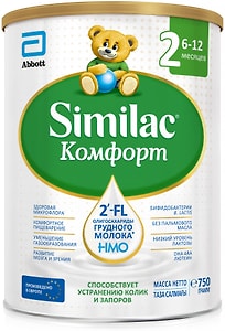 Изображение товара Смесь молочная Similac Комфорт 2 для детей от колик и запоров с 2-FL для иммунитета 6-12 мес 750г