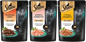 Изображение товара Набор влажного корма для кошек Sheba 3 вкуса ломтики в соусе 75г*36шт