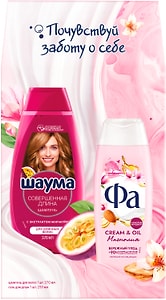Изображение товара Подарочный набор Шаума Шампунь для волос Совершенная длина 370мл + Гель для душа Фа Cream&Oil Магнолия 250мл