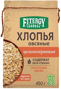Изображение товара Хлопья Fitergy овсяные цельнозерновые 450г