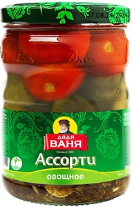 Изображение товара Ассорти овощное Дядя Ваня маринованное Огурцы и томаты 950г
