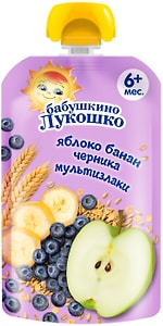 Изображение товара Пюре Бабушкино Лукошко Яблоко-Банан-Черника-Мультизлаки с 6 месяцев 125г