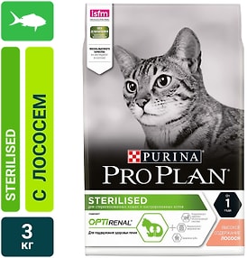 Изображение товара Сухой корм для стерилизованных кошек Pro Plan Optirenal Sterilised с лососем 3кг