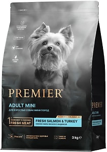 Изображение товара Сухой корм для собак Premier Dog Salmon&Turkey Adult Mini Свежее филе лосося с индейкой 3кг