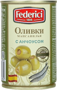 Изображение товара Оливки Federici Мансанилья с анчоусом 300г