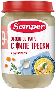 Изображение товара Пюре Semper Овощное рагу с филе трески с 9 месяцев 190г