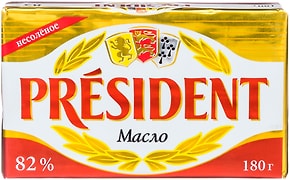 Изображение товара Масло сливочное President несоленое 82% 180г