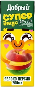 Изображение товара Сок Добрый Active kid яблоко персик 200мл