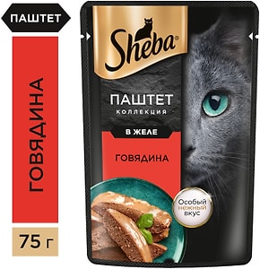 Изображение товара Влажный корм для кошек Sheba Нежный паштет в желе с говядиной 75г
