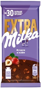 Изображение товара Шоколад Milka Extra Молочный с фундуком и изюмом 140г