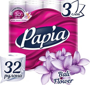 Изображение товара Бумага туалетная Papia Bali Flower 3 слоя 32 рулона