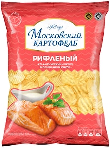 Изображение товара Чипсы Московский картофель рифленые Атлантического лосось в сливочном соусе 120г