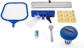 Изображение товара Набор для чистки бассейна Bestway Сачок + Щетка + Дозатор + Термометр + Тест-полоски + Ремонтный набор + Ручка 172см