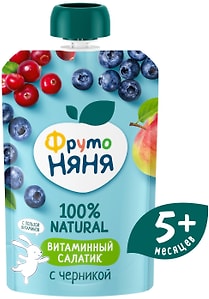Изображение товара Пюре ФрутоНяня Витаминный салатик с черникой с 5 месяцев 90г
