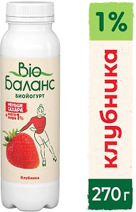 Изображение товара Биойогурт питьевой Bio Баланс с клубникой 1% 270г