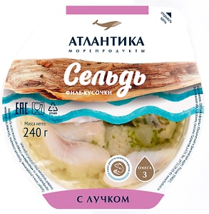 Изображение товара Сельдь Атлантика филе-кусочки в масле с луком 240г