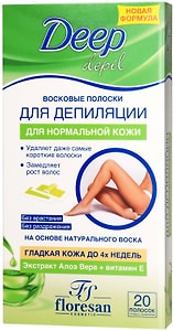 Изображение товара Полоски восковые Floresan для депиляции с алоэ вера для нормальной кожи 20шт