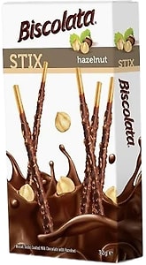 Изображение товара Палочки бисквитные Biscolata в молочном шоколаде и лесным орехом 32г