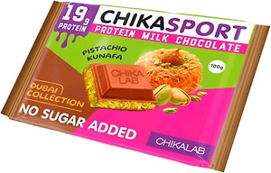 Изображение товара Шоколад молочный Chikalab протеиновый с фисташковой пастой и хрустящим тестом 100г
