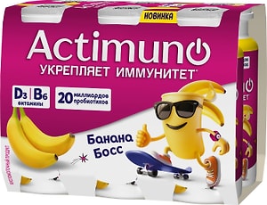 Изображение товара Напиток кисломолочный Actimuno Kids Банана Босс с бананом 1.5% 95г