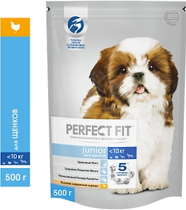 Изображение товара Сухой корм для щенков Perfect Fit полнорационный для мелких и миниатюрных пород с курицей 500г