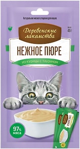 Изображение товара Лакомство для кошек Деревенские Лакомства Нежное пюре из курицы 4шт*10г